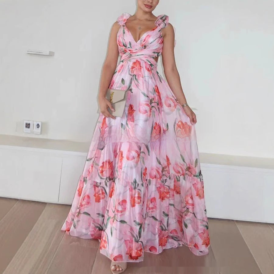 Petal Whisper Lace-Up Gown