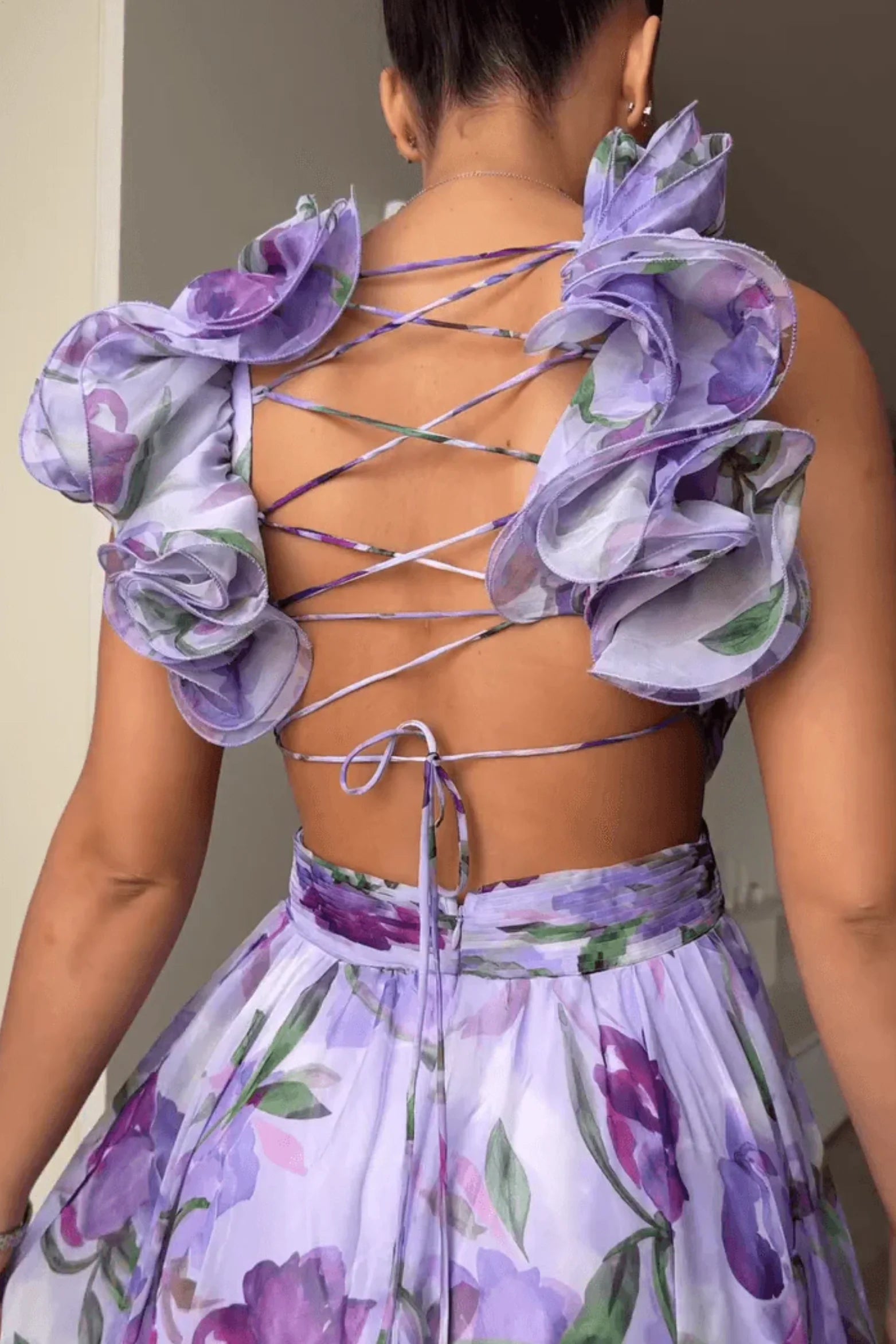 Petal Whisper Lace-Up Gown