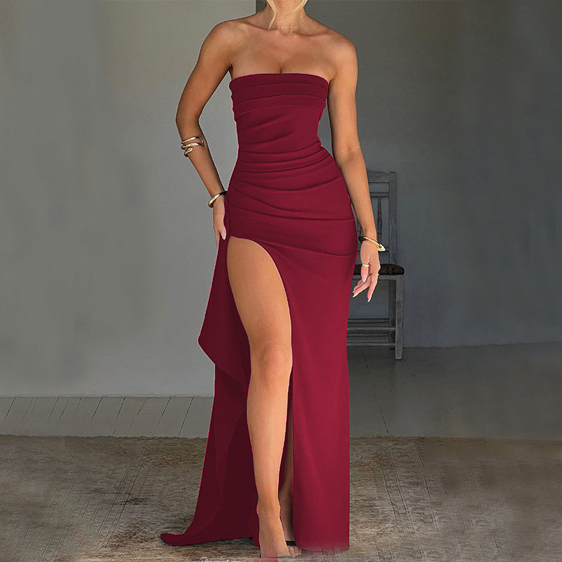 Evening Gown Strapless Split Maxi Dress