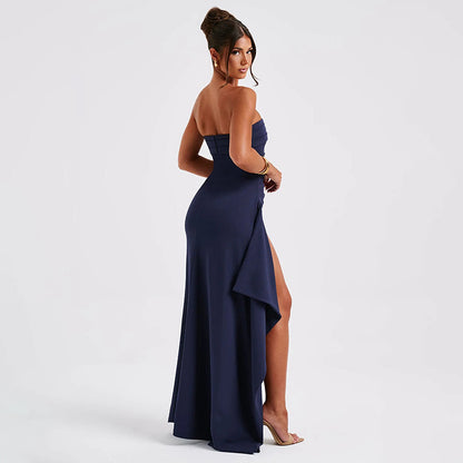 Evening Gown Strapless Split Maxi Dress