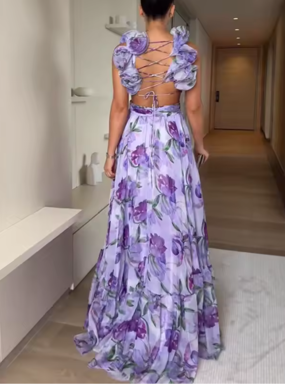 Petal Whisper Lace-Up Gown